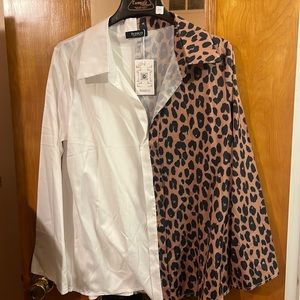Basico | Women’s White & Leopard Blouse